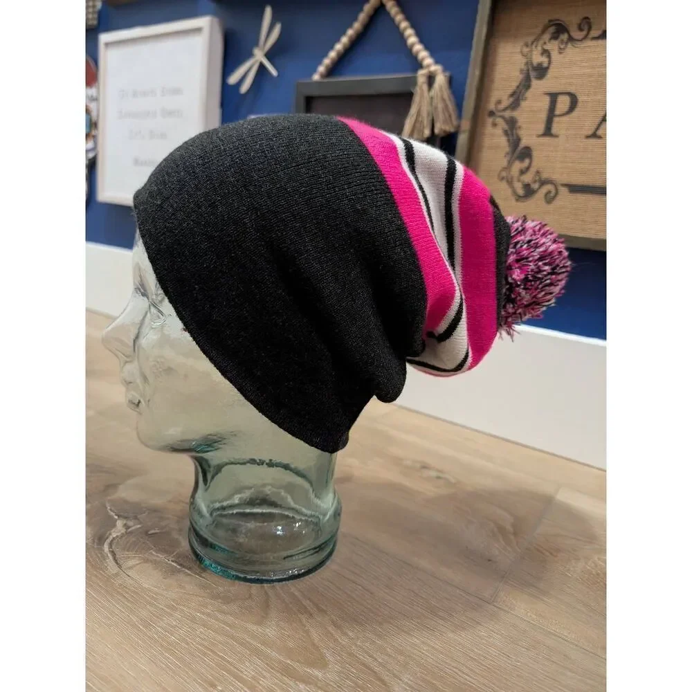 New York Pink Navy Pom Pom Beanie Hat Women’s Winter Knit Cap READ